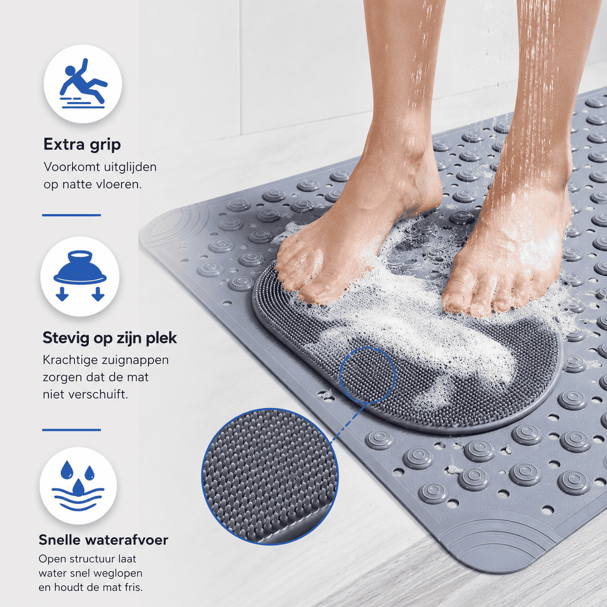 SafeGrip™ - Tapis Antidérapant & Frotteur | Douche en Toute Sécurité et Confort.